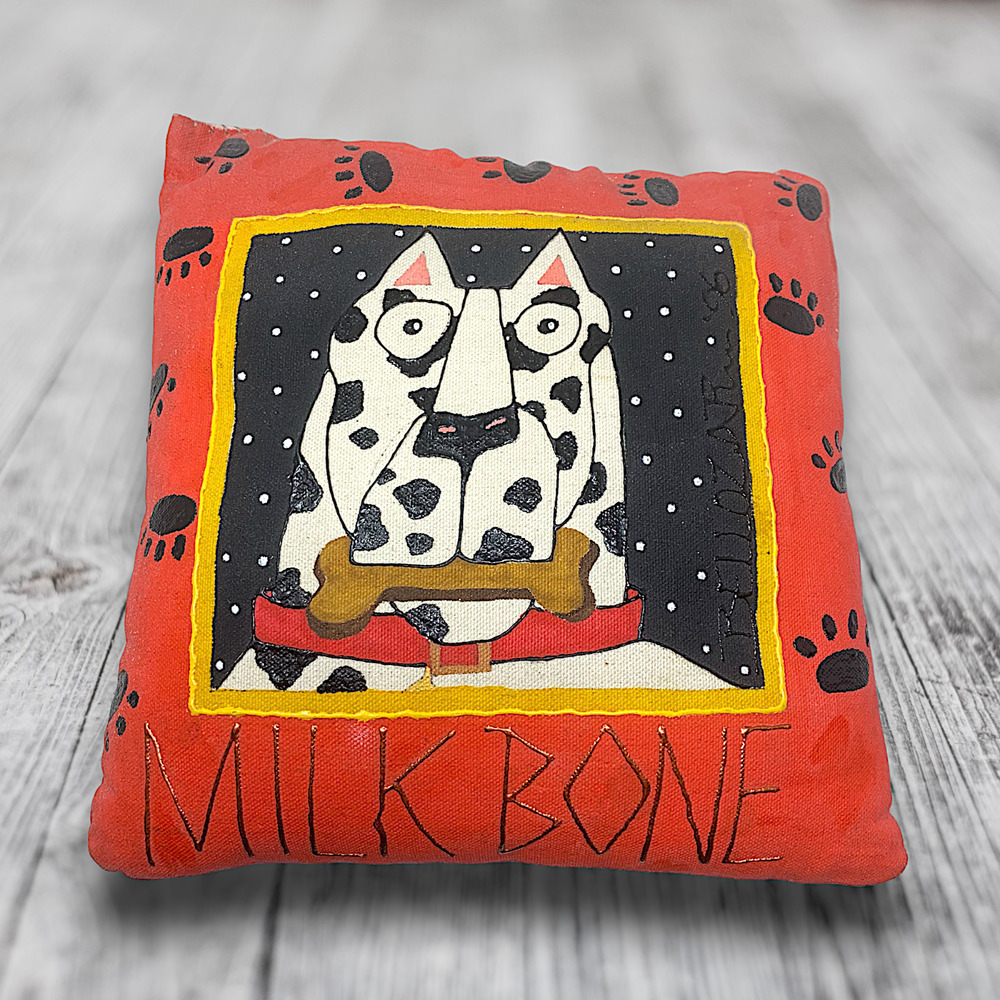 Vintage 1996 "Milk Bone" Dog Puppy Pillow Bellozar Studios Sharon Zarambo OOAK